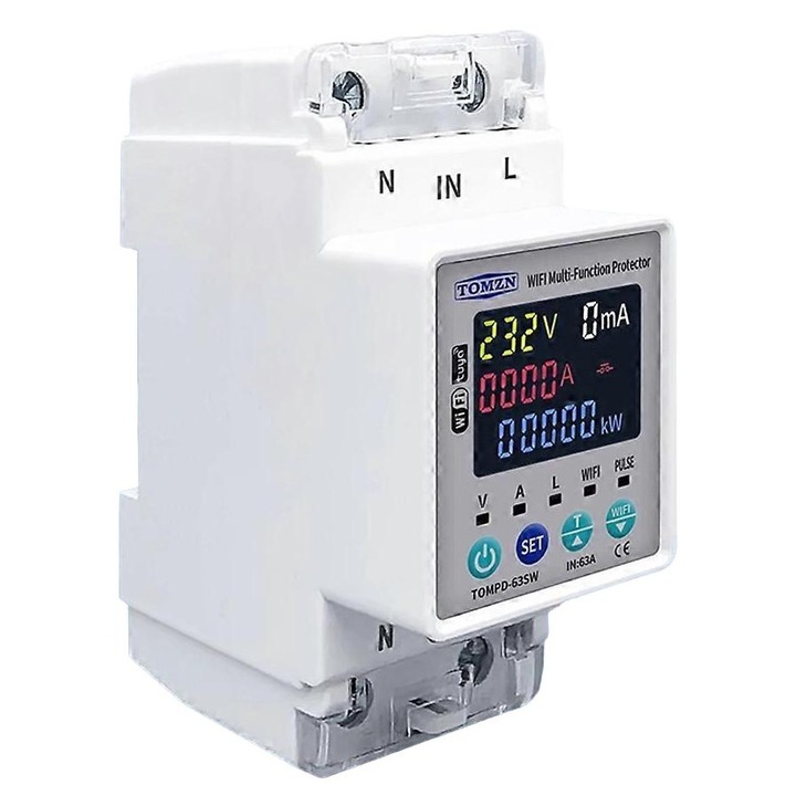 Смарт предпазител TUYA WIFI 63A, защита от пренапрежение, бял