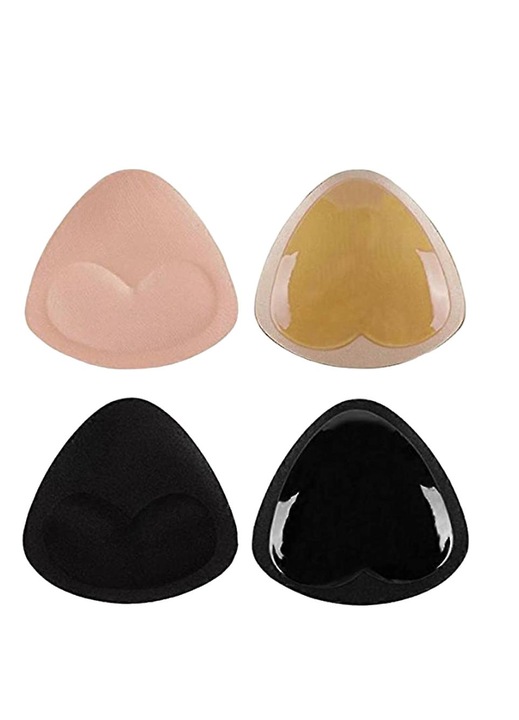 Set 2 perechi insertii sutien, Bej/Negru, Silicon, One Size INTL