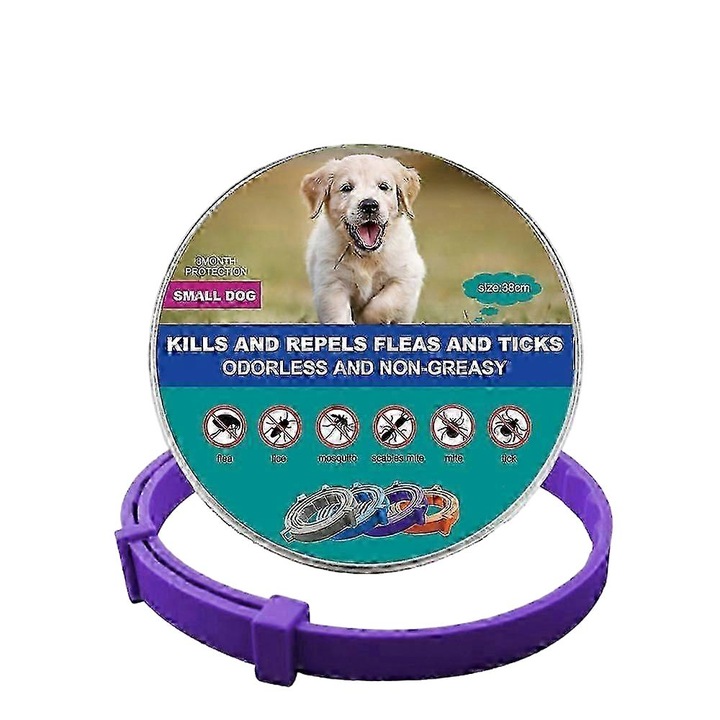 Guler antiparazitar pentru caini, ajustabil, 38cm mov