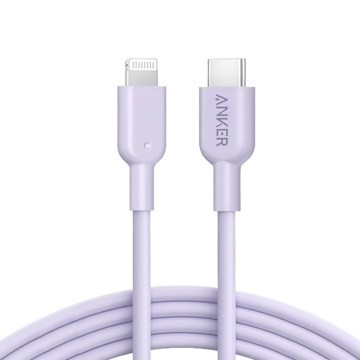 Кабел за данни Anker USB C към Lightning 1.8м, 60W, бързо зареждане, бял, съвместим с Apple