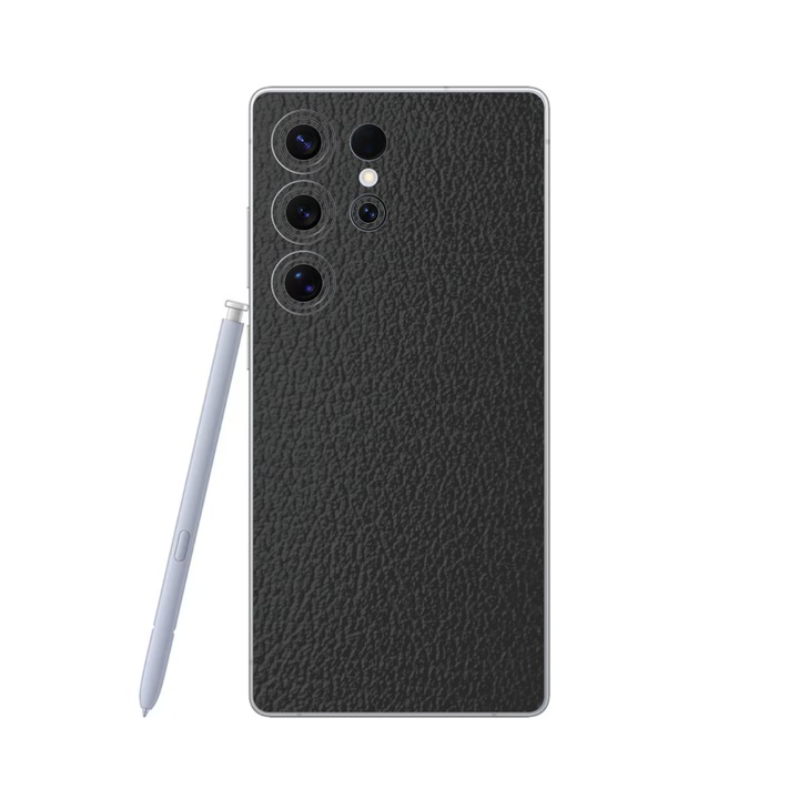 Folie iSkinz pentru Samsung Galaxy S25 Ultra - Piele Neagra, 360 Cut, Skin Adeziv Full Cover, Protectie Carcasa Spate si Laterale