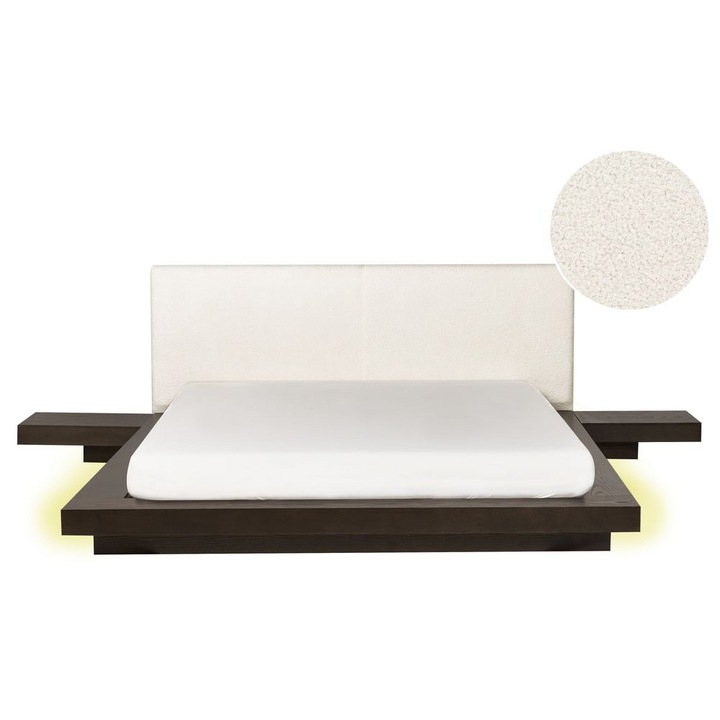 Sötétbarna franciaágy buklé fejtámlával és LED világítással 160 x 200 cm Zen