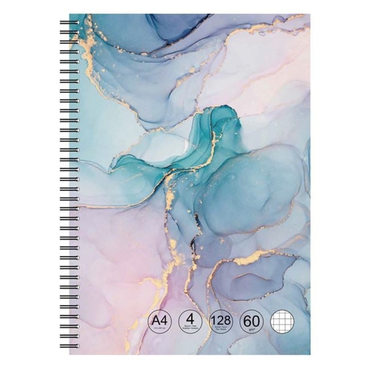 Antbro A4 Matematika Füzet – Márványborító Spirálkötéssel – 4 Tárgy – 128 Lap – Iskolai Felszerelések Diákoknak