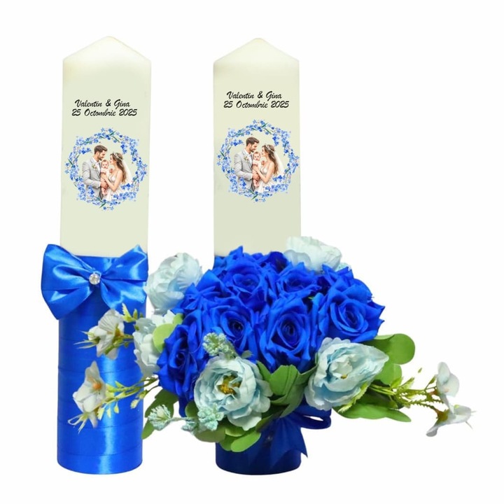 Set Lumanari Nunta, Mire Mireasa, 2 Bucati, Albastru, 35 cm, LN040