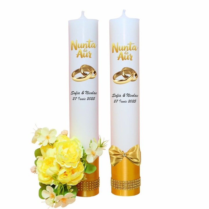Set Lumanari, Nunta de Aur, 2 Bucati, Auriu, 35 cm, LNAU003
