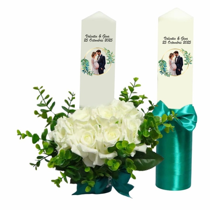 Set Lumanari Nunta, Mire Mireasa, 2 Bucati, Verde, 35 cm, LN035