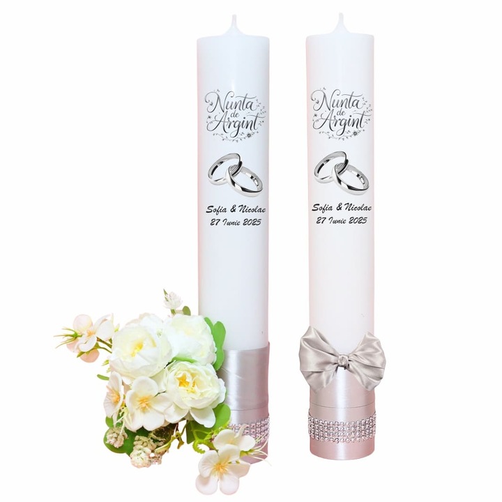 Set Lumanari, Nunta de Argint, 2 Bucati, Argintiu, 35 cm, LNAG002