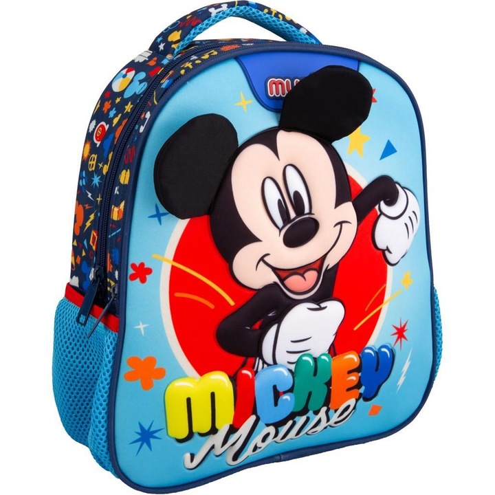 Ghiozdan Mickey Mouse, 2 compartimente, 27x10x31cm, poliester, 8L
