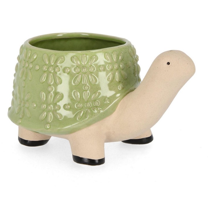 Set 8 ghivece flori Broasca Testoasa portelan verde bej 25,2x17x13,9h