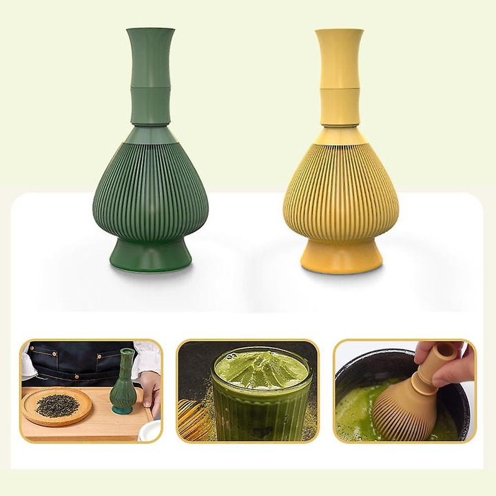 Tel pentru matcha, mixer matcha reutilizabil din abs, lavabil in masina de spalat vase, ergonomic, verde, 1 buc, 12x6x6 cm