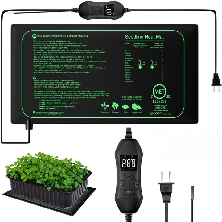 Fűtőszőnyeg beltéri növénytermesztéshez, hüllőknek, rágcsálóknak, XGETOP®, intelligens növekedés, egész éves termelés, 50 cm x 25 cm, állítható hőmérséklet, vízálló
