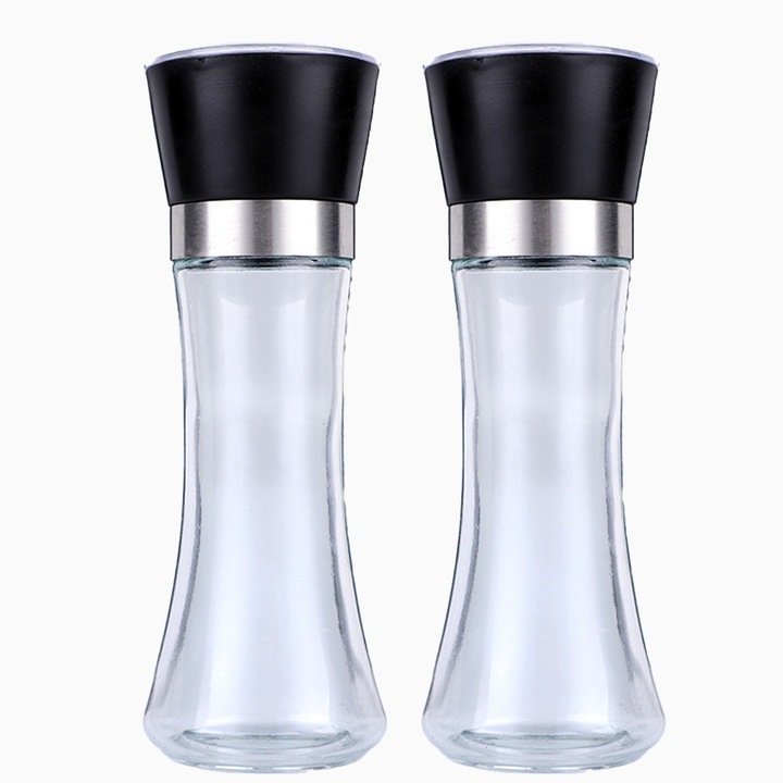 HERUSI só- és borsszóró készlet, állítható kerámia, fekete, 200ml