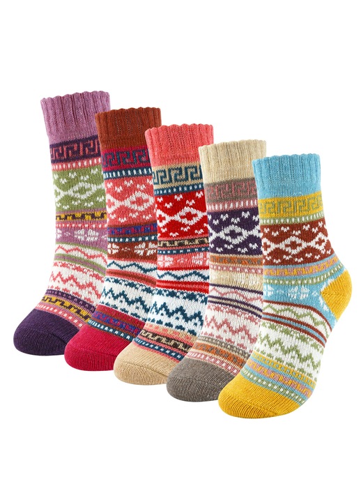 Set 5 perechi sosete termice, Dama/Barbati, GOGOU®, lana si bumbac, EU36-40, Model-002, multicolor