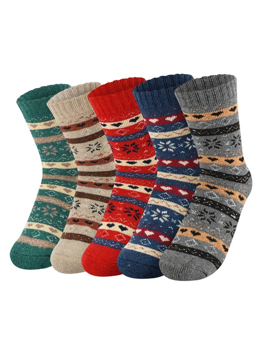 Set 5 perechi sosete termice, Dama/Barbati, GOGOU®, lana si bumbac, EU36-40, Model-004, multicolor
