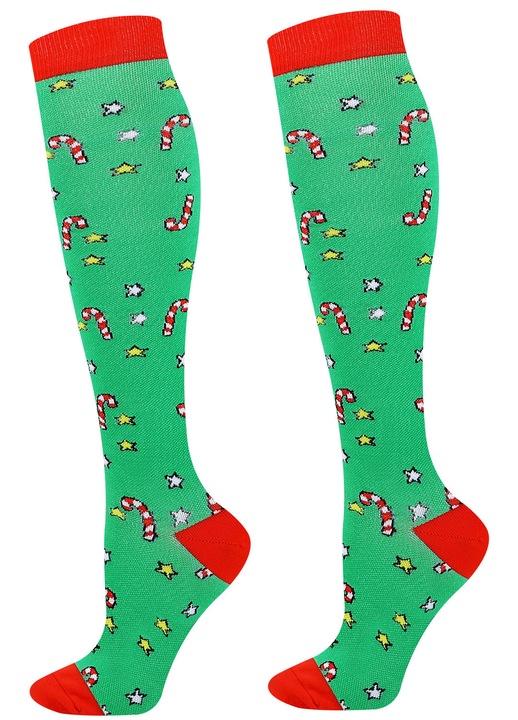 Sosete dama, GOGOU®, lungi peste genunchi, Model de craciun, EU36-39, Verde