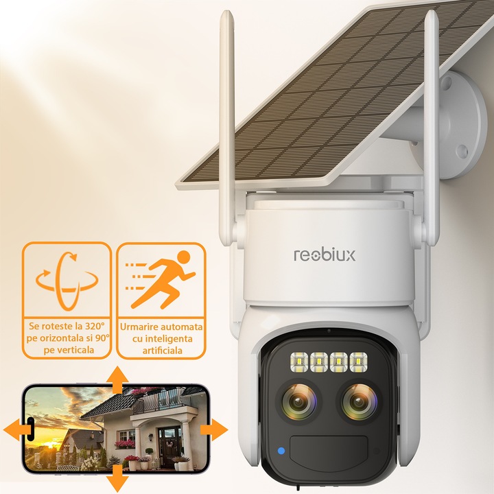 Camera de supraveghere exterior interior, Panou Solar 6W, nocturna Culoare, Comunicare Bidirectionala, Functie Rotire, Detectare Miscare, Rezistenta la apa, Viziune Nocturna, Infra Rosu, Multicolor