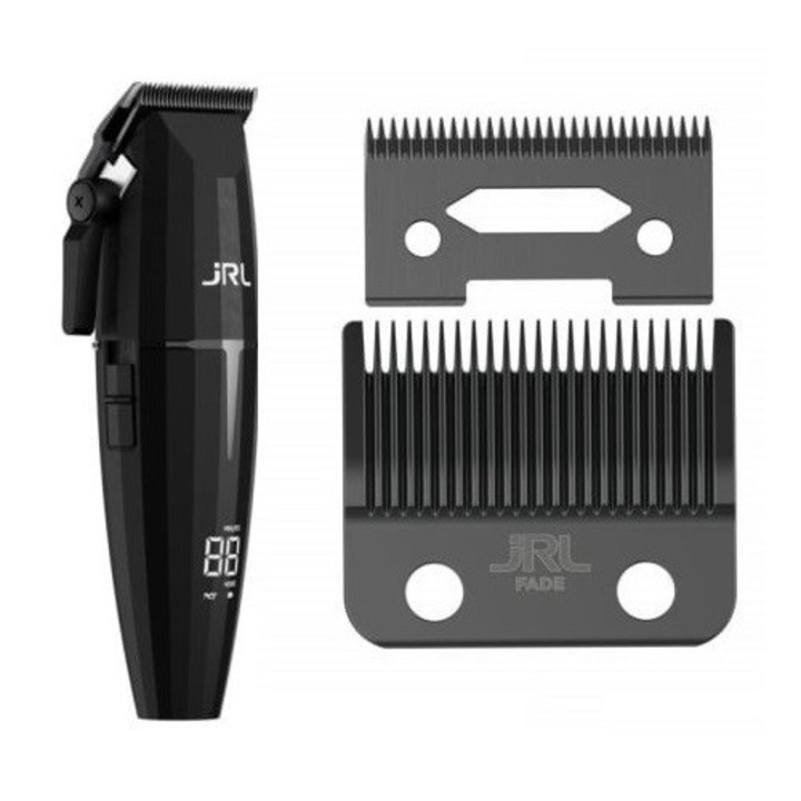 Masina de tuns profesionala JRL Onyx Black + Set de cutite Fade Onyx Black 2020C-B BF04-B, cordless, design ergonomic