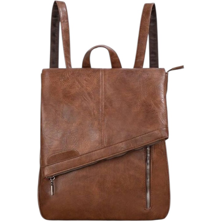 Elegáns női hátizsák, barna, ökobőrből, cipzárral, 35x20cm