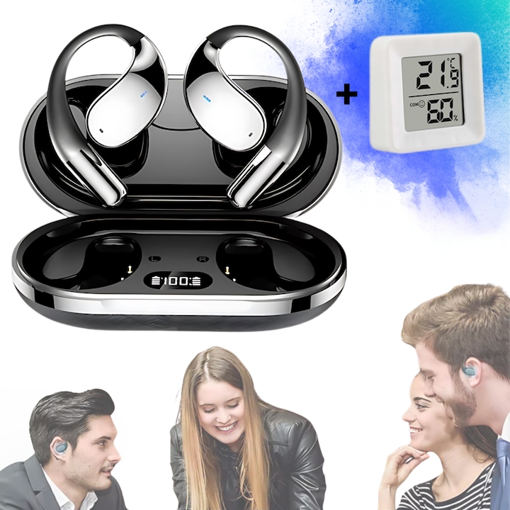 Vezeték nélküli AI fordító fülhallgató, 144 nyelv, ANC, True Wireless Stereo, Zene és hívások, Azonnali hangfordítás - Fekete