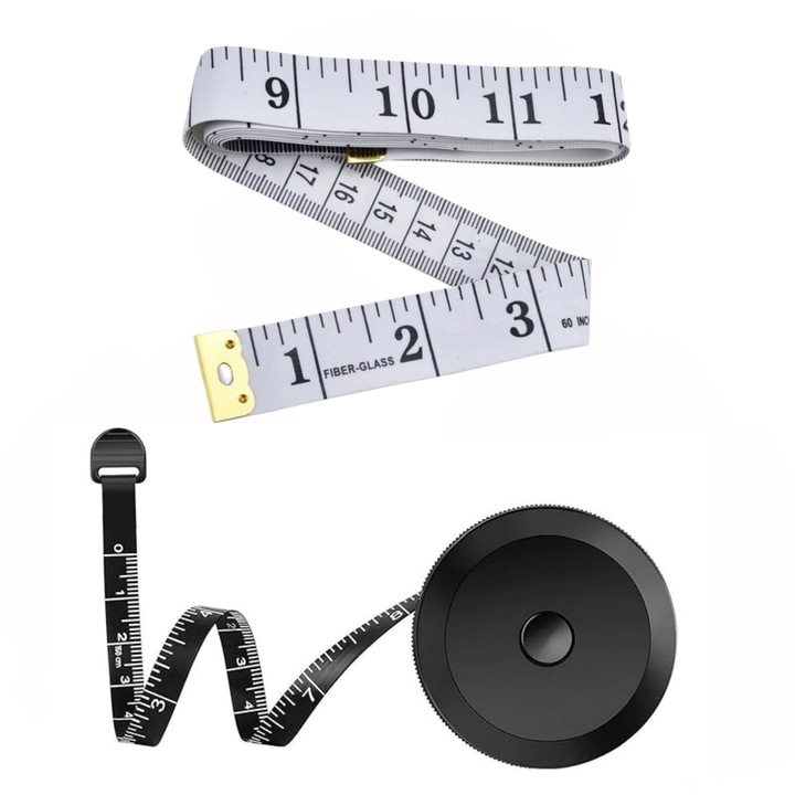 Omelivon, Set 2 metri de masurat, 150 CM, alb si negru, pentru tesaturi si croitorie