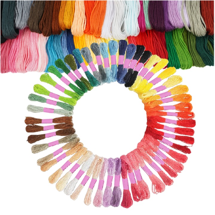 Set 50 de ate colorate, Zola, pentru broderie, impletituri si proiecte handmade, lungime fir 8m, poliester, multicolore
