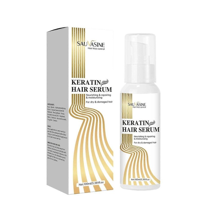 Serum de par cu keratina, tratament pentru par deteriorat, hidratare profunda, control al frizz-ului