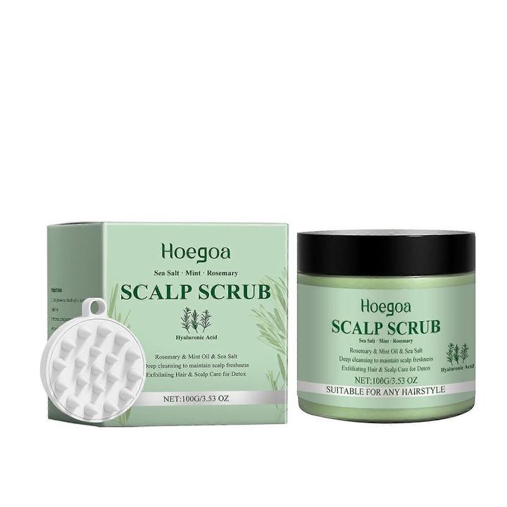 Scrub pentru scalp cu rozmarin, Hoegoa, set 3 piese, exfoliant, masaj, pentru toate tipurile de par