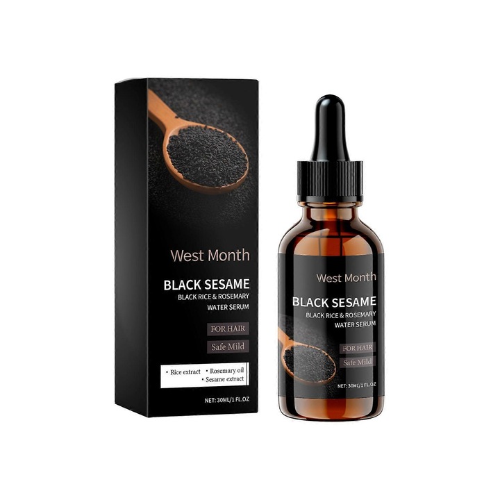 Ulei de par din susan negru, 30 ml, tratament pentru cresterea parului, reparare si intarire, non-gras, set de 3 bucati