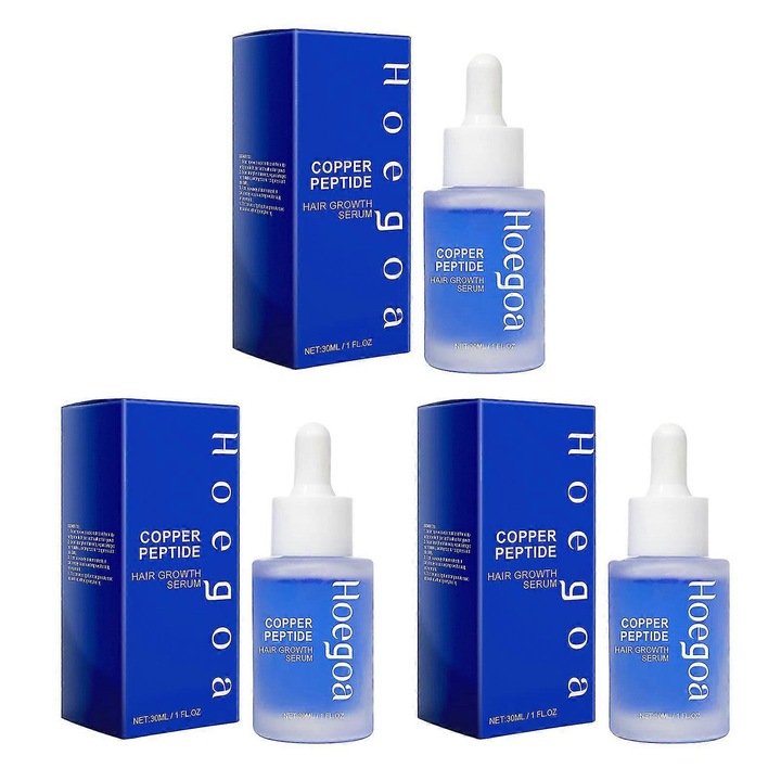 Serum pentru cresterea parului cu peptide de cupru, Hoegoa, set de 3, 30ml, 3.7x3.7x9.1cm