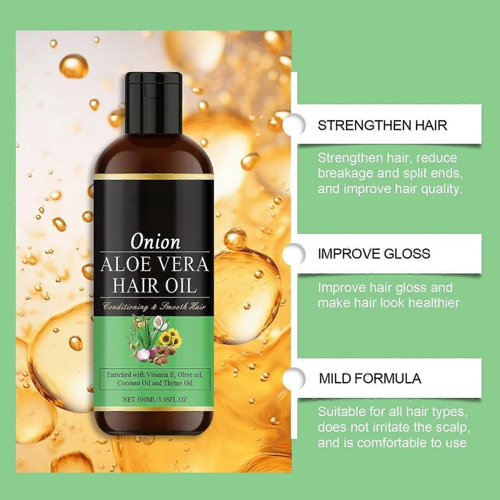 Ulei de par cu ceapa si aloe vera, repara parul, calmeaza incretirea parului, 100 ml