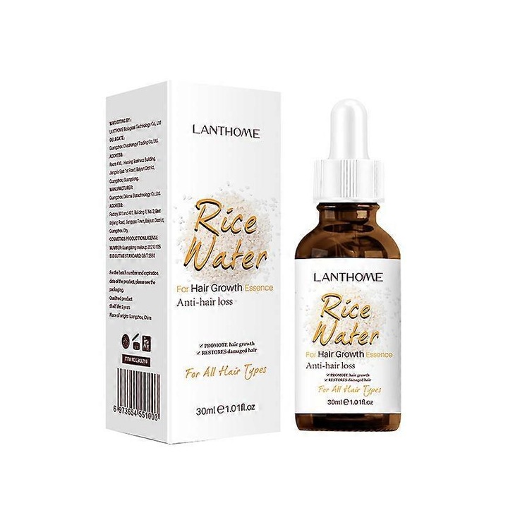 Серум с оризова вода за растеж на косата, 2 броя, грижа и хидратация, 100% чисто етерично масло, за сух скалп и краища
