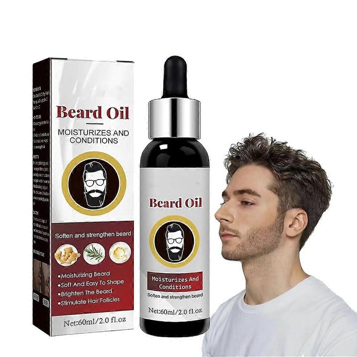 Ulei de Crestere a Barbii, Ser Organic pentru Barbati, Hidrateaza si Conditioneaza, 1 Pcs