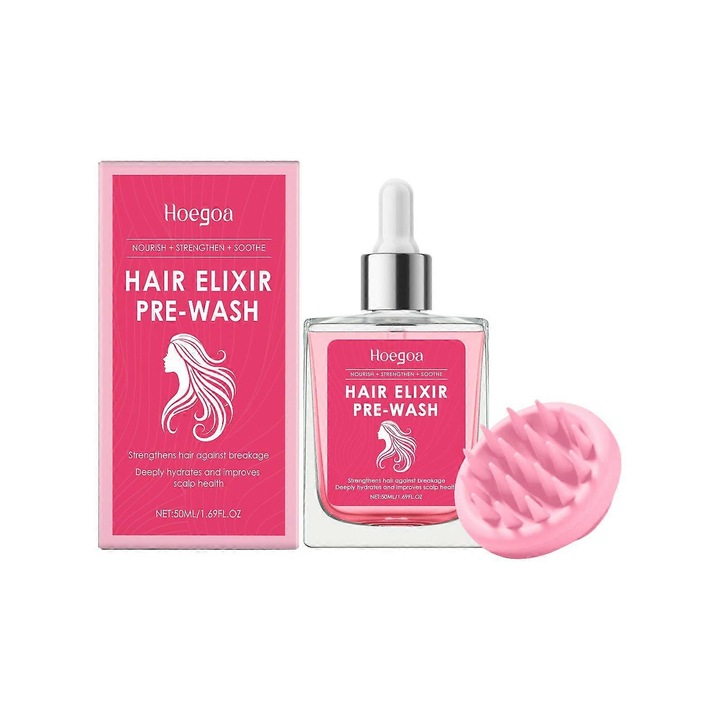 Ulei de par Batana cu pieptene de masaj, Hoegoa, set 3 piese, hraneste adanc, intareste parul, imbunatateste sanatatea scalpului