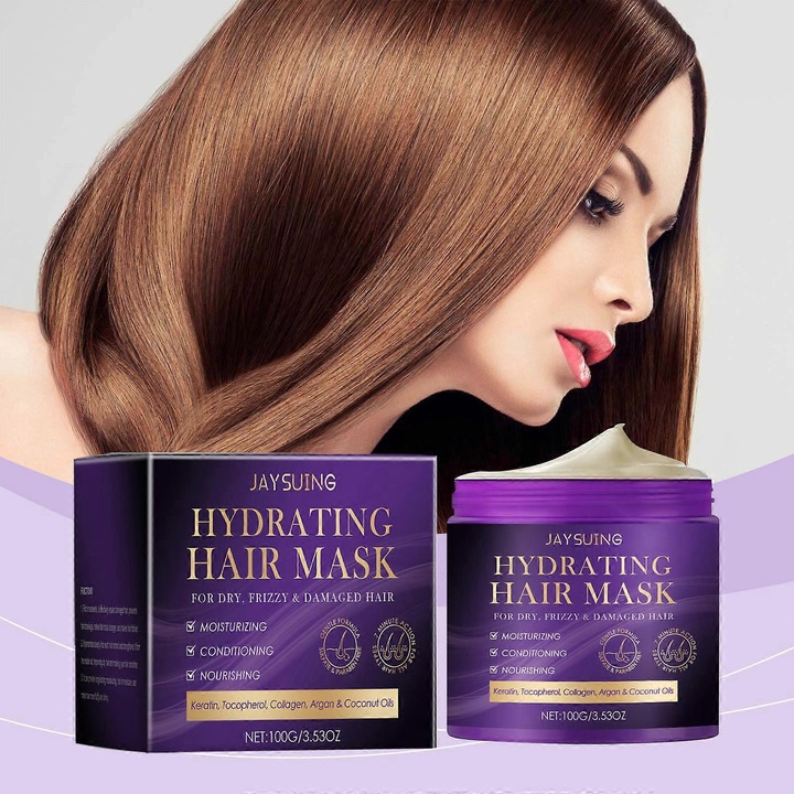 Masca de par hidratanta, 2 bucati, cu Keratina, Colagen, Biotina, ulei de Argan si Cocos, pentru toate tipurile de par, JAYSUING