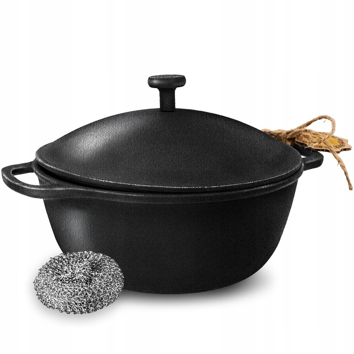 Oala Emailata, Olkusz, Cu Capac, 2 L, Fonta Naturala, Mentine Caldura,, Rezistenta La Socuri, Termorezistenta, Usor De Curatat, 21 cm x 27 cm x 8,7 cm, Sigura Pentru Sanatate, Neagra