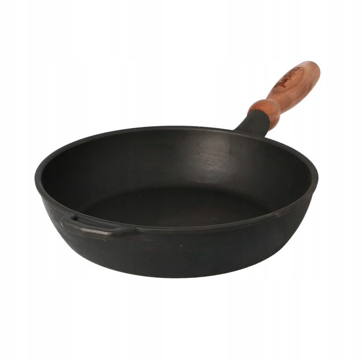 Tigaie Din Fonta Cu Maner Din Lemn 24 cm, Maysternya, Pereti Inalti, Strat Preincalzit, 24 x 18 x 45 x 7 cm, Negru