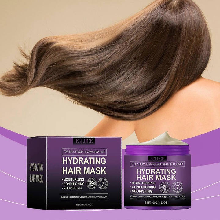 Masca de par hidratanta, 2 bucati, cu Keratina si Colagen, uleiuri de Argan si Cocos, pentru toate tipurile de par EELHOE