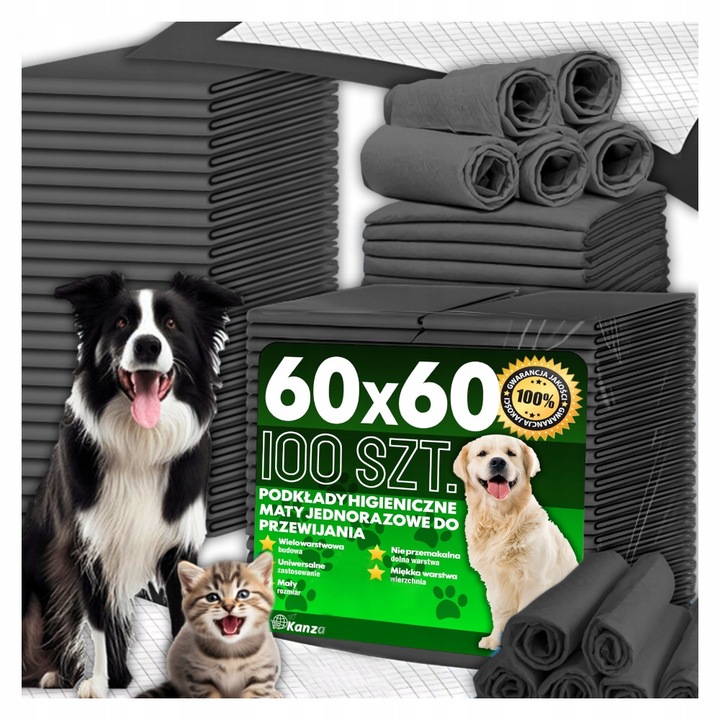 Set Protectii Igienice Pentru Caini 60X60 cm, Kanza, 6 Straturi De Protectie, Tehnologie Sap, Absoarbe Pana La 170 Ml De Lichid, Suprafata Moale Si Delicata, 60 x 60 cm, 100 Bucati