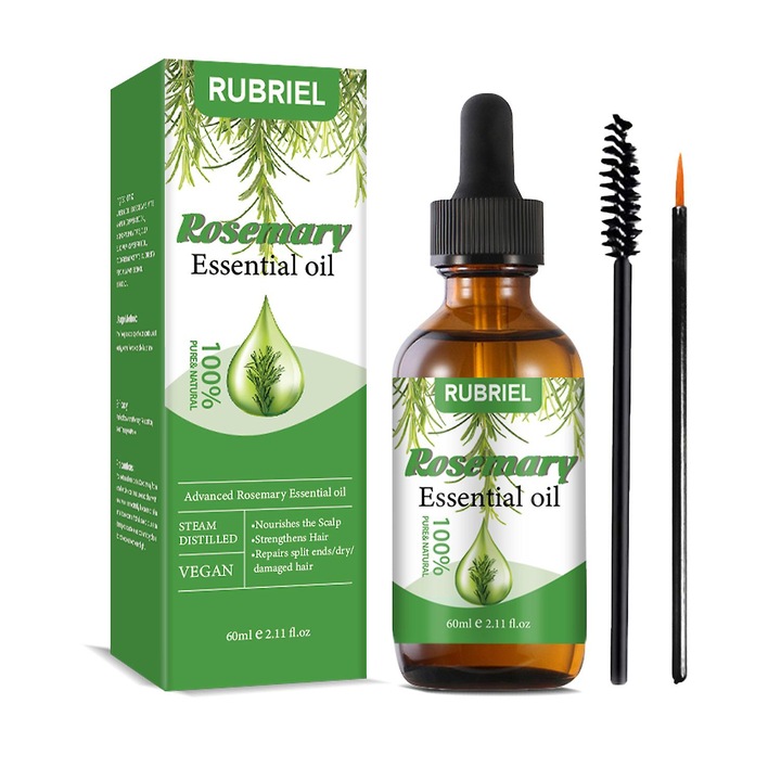 Ulei de Rozmarin 100% Pur Organic pentru Cresterea Parului, Rubriel, Imbunatateste Circulatia Sangelui, Hraneste Scalpul, 60ml
