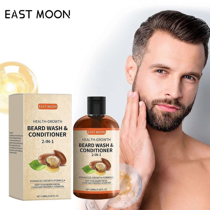 Sampon si balsam pentru barba 2 in 1 cu ulei de jojoba, ulei de argan si ulei de avocado