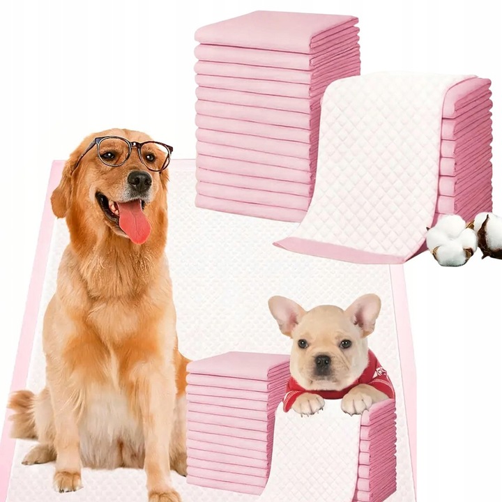 Set Protectii Igienice Pentru Caini Si Pisici 35X45 cm, Kanza, Absorbtie Ridicata Pana La 170 Ml Lichid, Tehnologie Sap Cu 6 Straturi, Suprafata Moale, Delicata Pentru Labute, Folie De Protectie Impermeabila, 35 x 45 cm, Roz, 100 Bucati