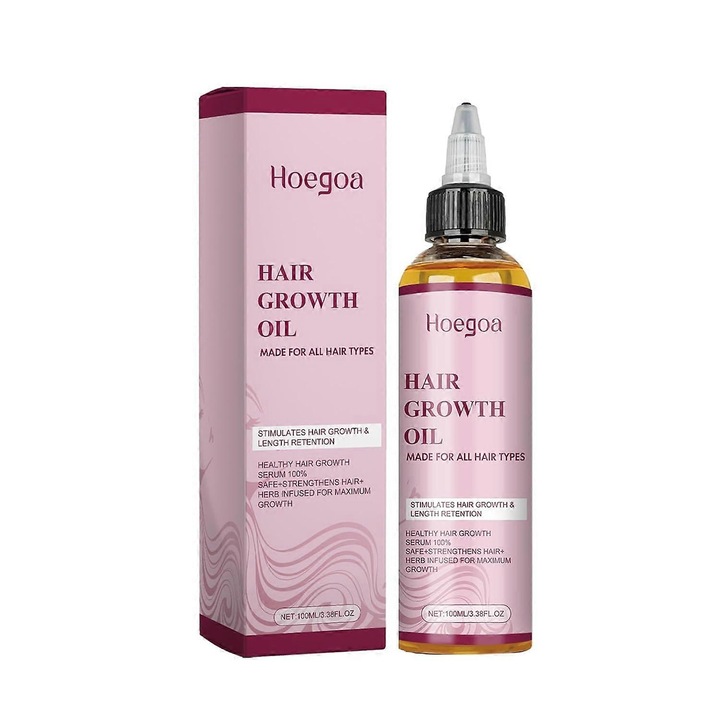 Ulei natural pentru cresterea parului, Hoegoa, cu ulei de ricin si ulei de rozmarin, set 3 bucati