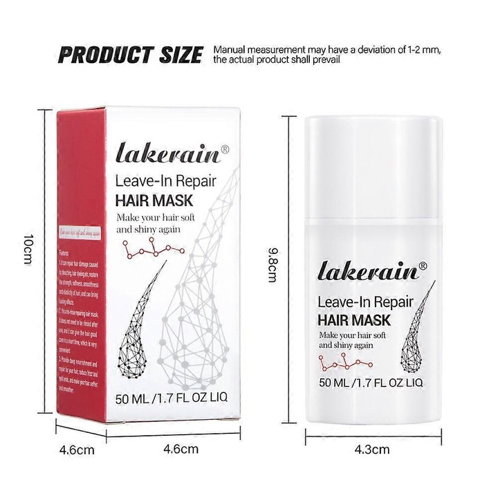 Masca de par reparatoare, set 2 bucati, pentru par uscat sau deteriorat, hranitoare si netezitoare, 50mL