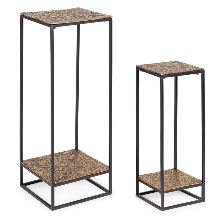 Set 2 masute aluminiu auriu metal negru Mysore 25x25x72h; 35x35x91h