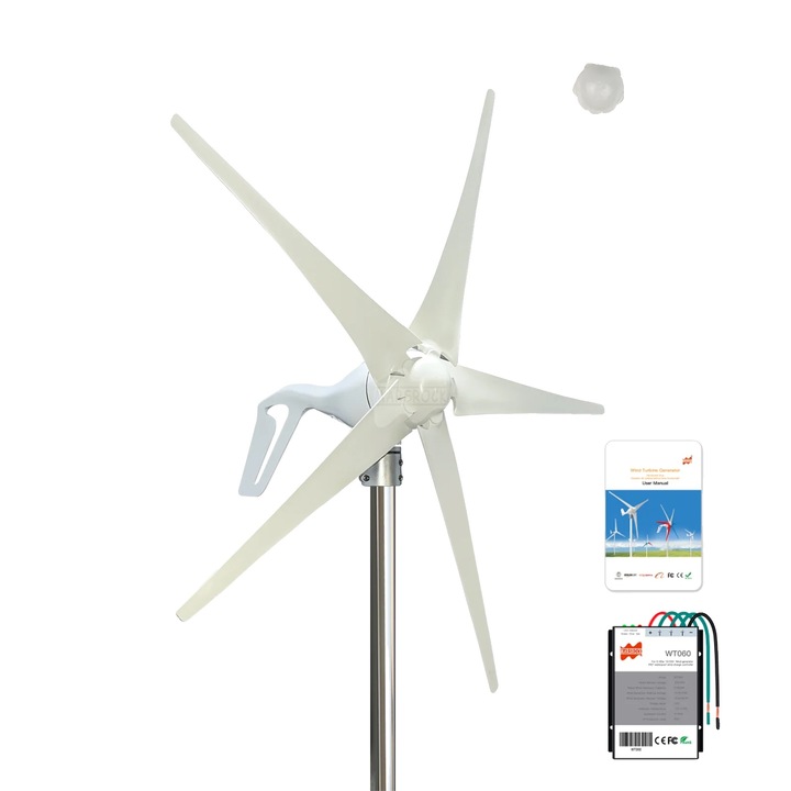 Generator eolian, 400W, 5 pale, alb, 24V