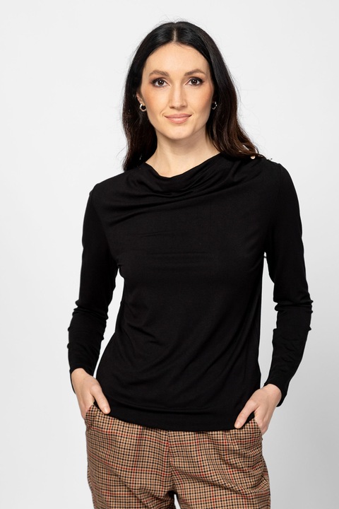 Heavy Tools, Bluza cu model uni si detaliu drapat, Negru, XL