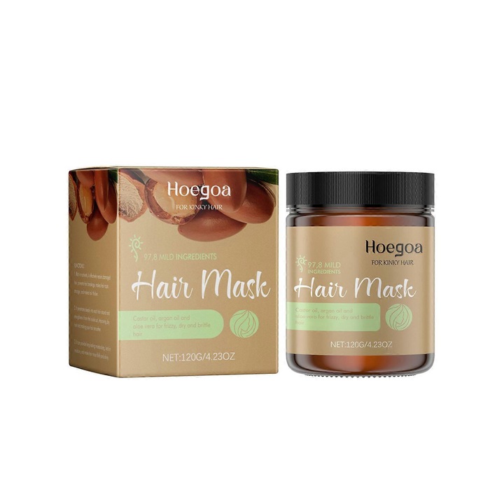 Masca de par intensiva Hoegoa cu ulei de argan, ulei de ricin si aloe vera, set 3 bucati, ingrijire pentru par uscat, 120g
