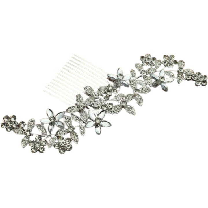 Accesoriu păr mireasă argintiu, model floral