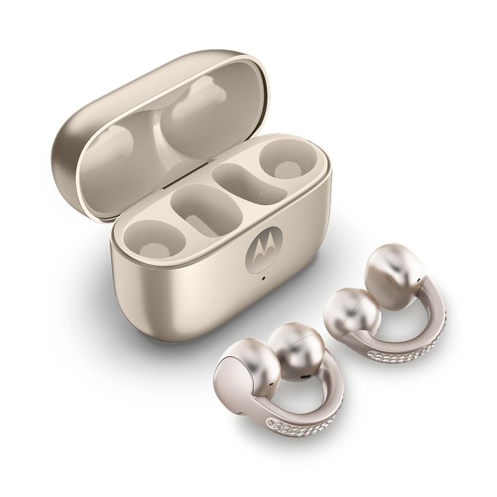 Motorola Moto Buds Loop vezeték nélküli fejhallgató, francia tölgyfa Swarovski kristályokkal, fülbe helyezhető, 8 órás akkumulátor-üzemidővel