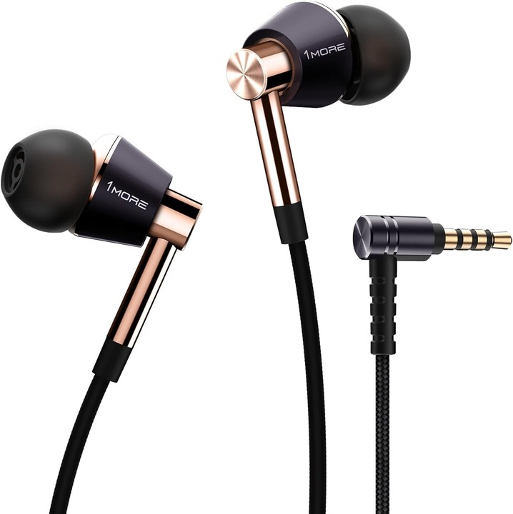 Casti in ear 1More cu triplu driver, audio stereo cu bas, aurii